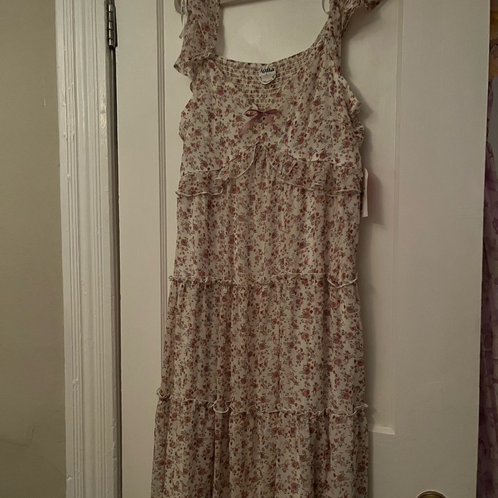 ARULA Floral Midi Dress - Cream and Pink